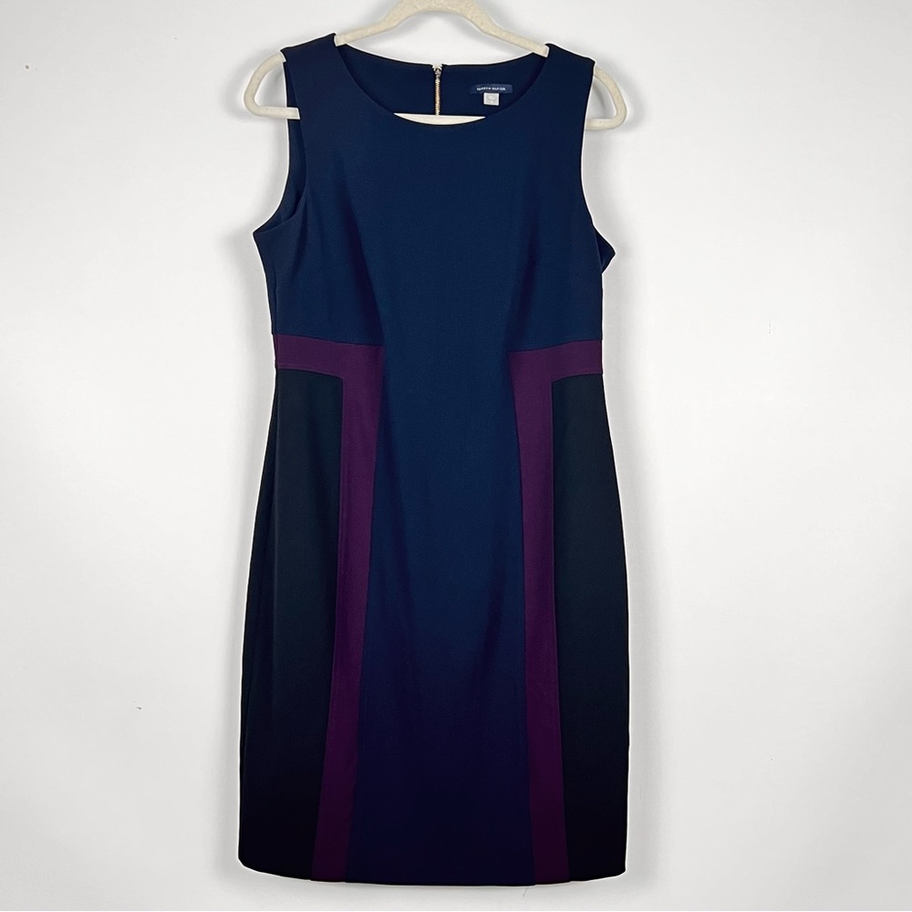 Tommy Hilfiger Elegant Sleeveless Midi Dress Navy Purple Black Size 12 Career